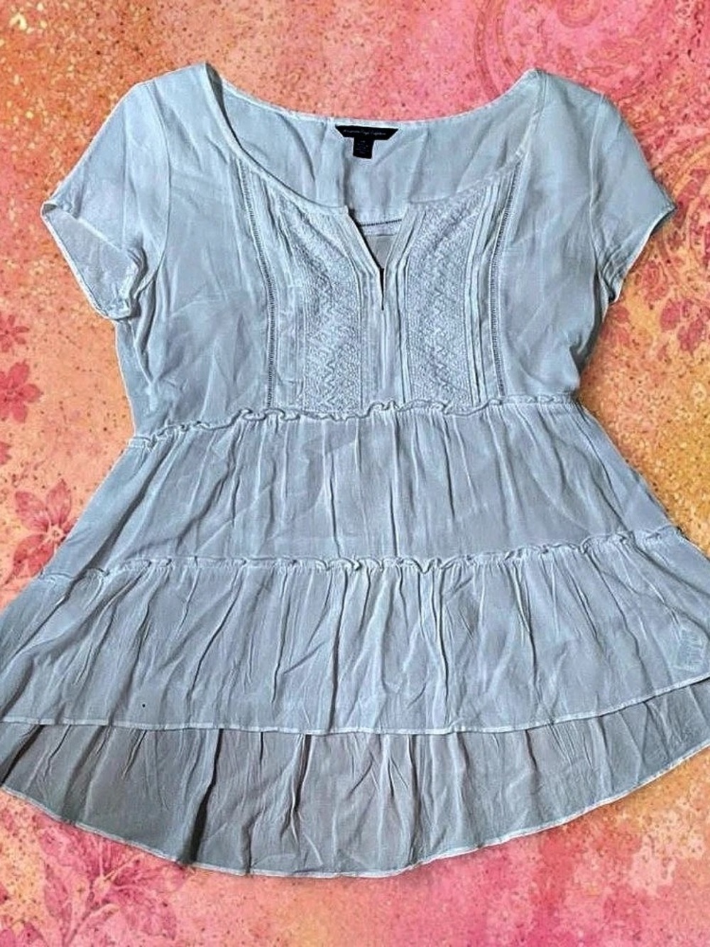 American Eagle whimsical fairy style white blouse with ruffled tiersl